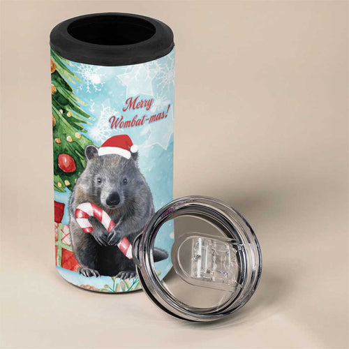 Australia Christmas 4 in 1 Can Cooler Tumbler Merry Wombat-mas Watercolor Style