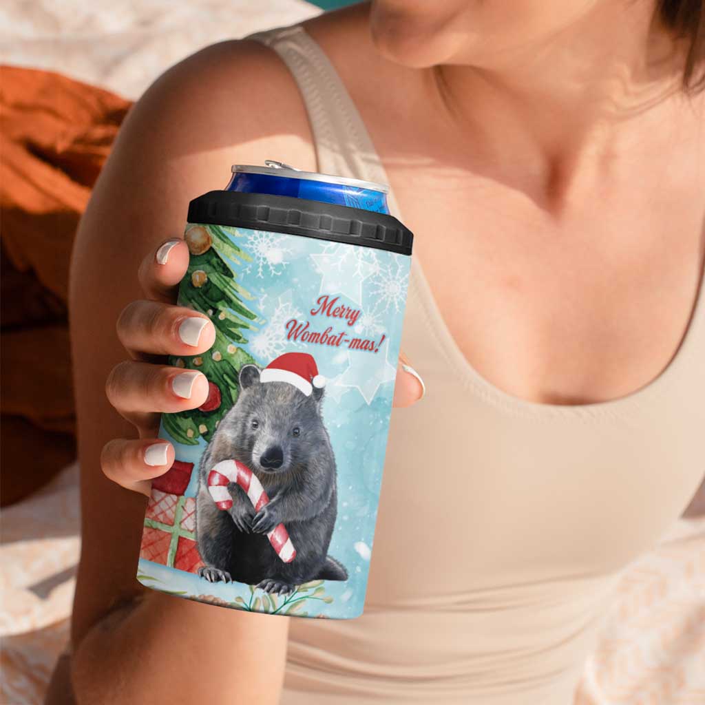 Australia Christmas 4 in 1 Can Cooler Tumbler Merry Wombat-mas Watercolor Style