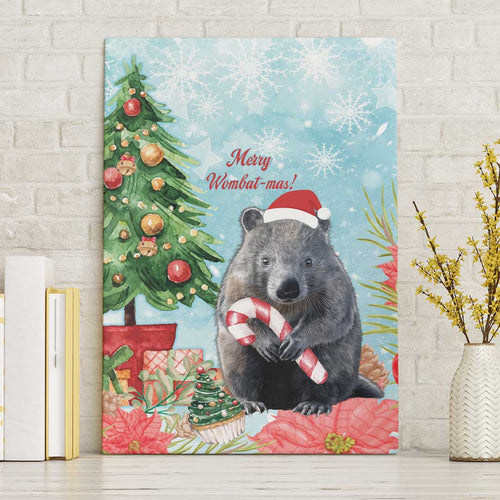 Australia Christmas Canvas Wall Art Merry Wombat-mas Watercolor Style
