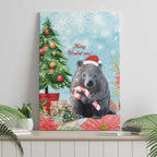 Australia Christmas Canvas Wall Art Merry Wombat-mas Watercolor Style
