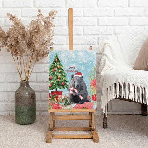 Australia Christmas Canvas Wall Art Merry Wombat-mas Watercolor Style