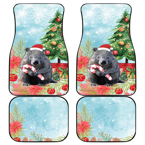 Australia Christmas Car Mats Merry Wombat-mas Watercolor Style