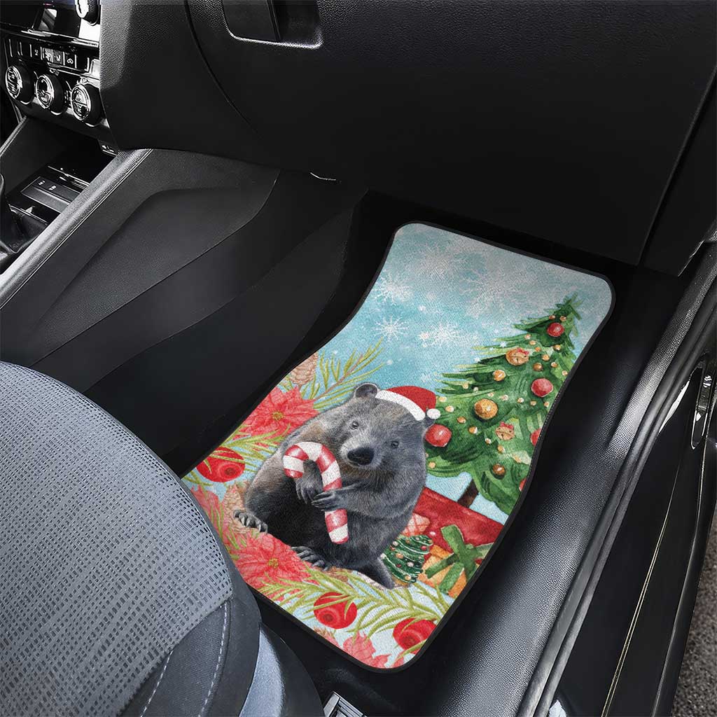 Australia Christmas Car Mats Merry Wombat-mas Watercolor Style