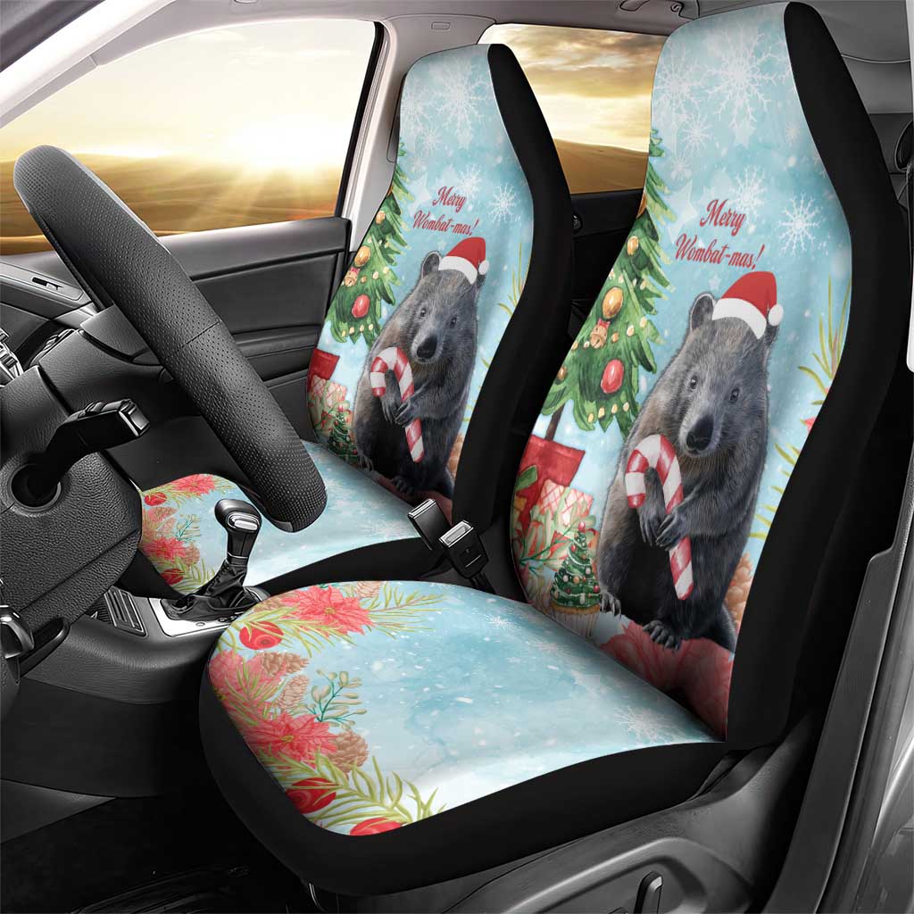 Australia Christmas Car Seat Cover Merry Wombat-mas Watercolor Style