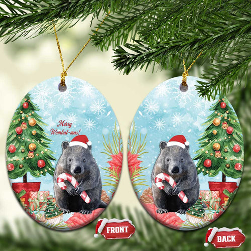 Australia Christmas Ceramic Ornament Merry Wombat-mas Watercolor Style