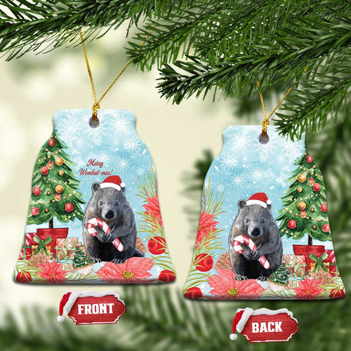 Australia Christmas Ceramic Ornament Merry Wombat-mas Watercolor Style