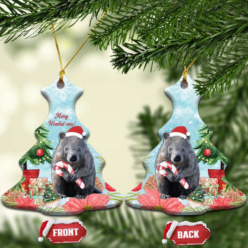 Australia Christmas Ceramic Ornament Merry Wombat-mas Watercolor Style