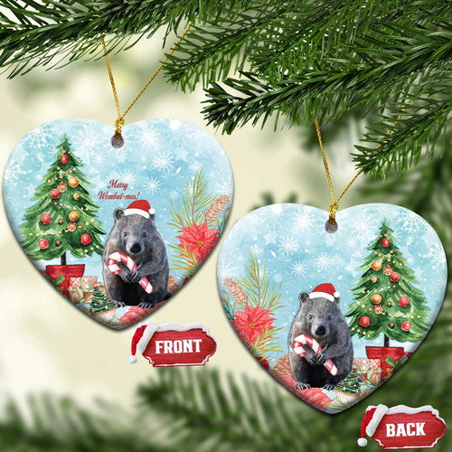 Australia Christmas Ceramic Ornament Merry Wombat-mas Watercolor Style