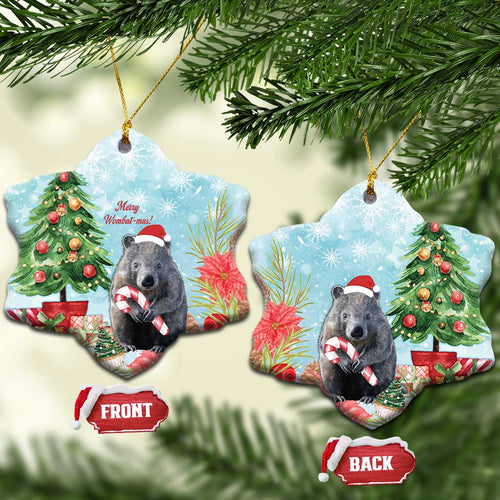Australia Christmas Ceramic Ornament Merry Wombat-mas Watercolor Style