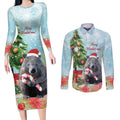 Australia Christmas Couples Matching Long Sleeve Bodycon Dress and Long Sleeve Button Shirt Merry Wombat-mas Watercolor Style