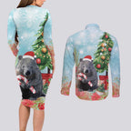 Australia Christmas Couples Matching Long Sleeve Bodycon Dress and Long Sleeve Button Shirt Merry Wombat-mas Watercolor Style