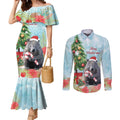 Australia Christmas Couples Matching Mermaid Dress and Long Sleeve Button Shirt Merry Wombat-mas Watercolor Style