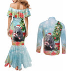 Australia Christmas Couples Matching Mermaid Dress and Long Sleeve Button Shirt Merry Wombat-mas Watercolor Style