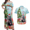 Australia Christmas Couples Matching Off Shoulder Maxi Dress and Hawaiian Shirt Merry Wombat-mas Watercolor Style