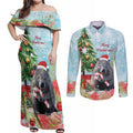 Australia Christmas Couples Matching Off Shoulder Maxi Dress and Long Sleeve Button Shirt Merry Wombat-mas Watercolor Style