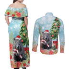Australia Christmas Couples Matching Off Shoulder Maxi Dress and Long Sleeve Button Shirt Merry Wombat-mas Watercolor Style