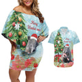 Australia Christmas Couples Matching Off Shoulder Short Dress and Hawaiian Shirt Merry Wombat-mas Watercolor Style