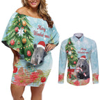 Australia Christmas Couples Matching Off Shoulder Short Dress and Long Sleeve Button Shirt Merry Wombat-mas Watercolor Style