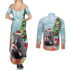 Australia Christmas Couples Matching Summer Maxi Dress and Long Sleeve Button Shirt Merry Wombat-mas Watercolor Style
