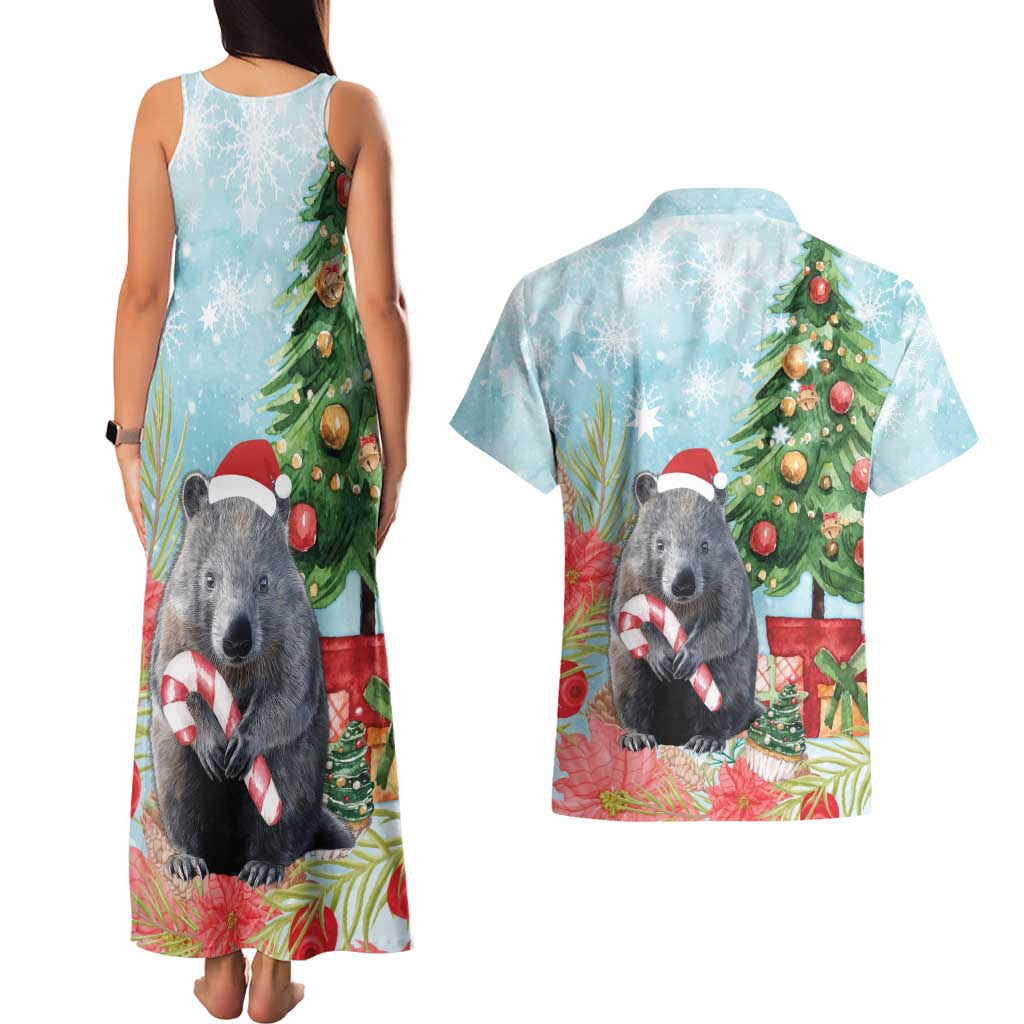 Australia Christmas Couples Matching Tank Maxi Dress and Hawaiian Shirt Merry Wombat-mas Watercolor Style