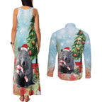 Australia Christmas Couples Matching Tank Maxi Dress and Long Sleeve Button Shirt Merry Wombat-mas Watercolor Style
