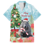 Australia Christmas Family Matching Long Sleeve Bodycon Dress and Hawaiian Shirt Merry Wombat-mas Watercolor Style