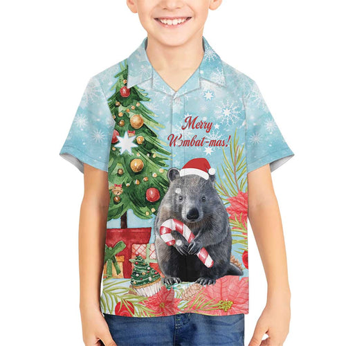 Australia Christmas Family Matching Long Sleeve Bodycon Dress and Hawaiian Shirt Merry Wombat-mas Watercolor Style
