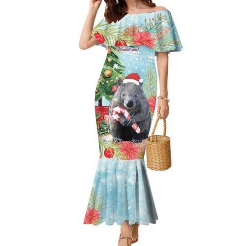 Australia Christmas Family Matching Mermaid Dress and Hawaiian Shirt Merry Wombat-mas Watercolor Style