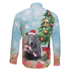 Australia Christmas Family Matching Off The Shoulder Long Sleeve Dress and Hawaiian Shirt Merry Wombat-mas Watercolor Style