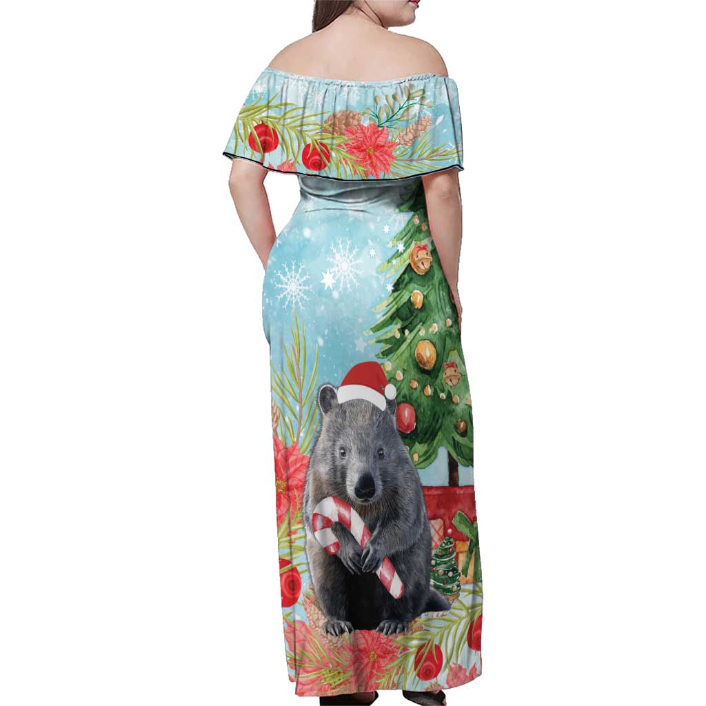 Australia Christmas Family Matching Off Shoulder Maxi Dress and Hawaiian Shirt Merry Wombat-mas Watercolor Style