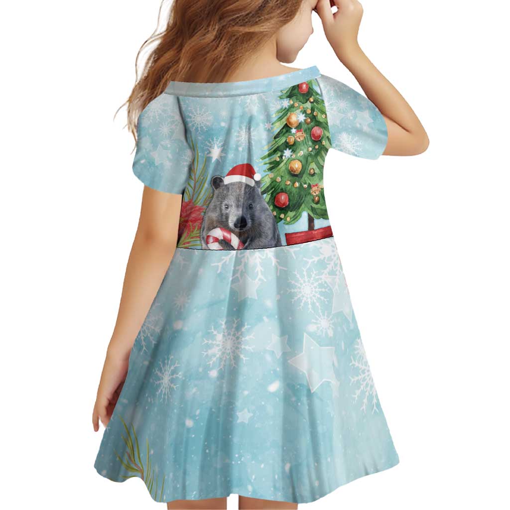 Australia Christmas Family Matching Off Shoulder Short Dress and Hawaiian Shirt Merry Wombat-mas Watercolor Style