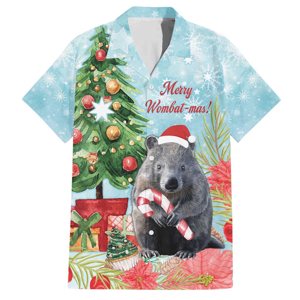 Australia Christmas Family Matching Off Shoulder Short Dress and Hawaiian Shirt Merry Wombat-mas Watercolor Style