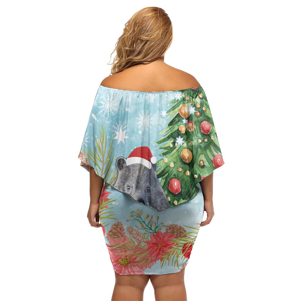 Australia Christmas Family Matching Off Shoulder Short Dress and Hawaiian Shirt Merry Wombat-mas Watercolor Style