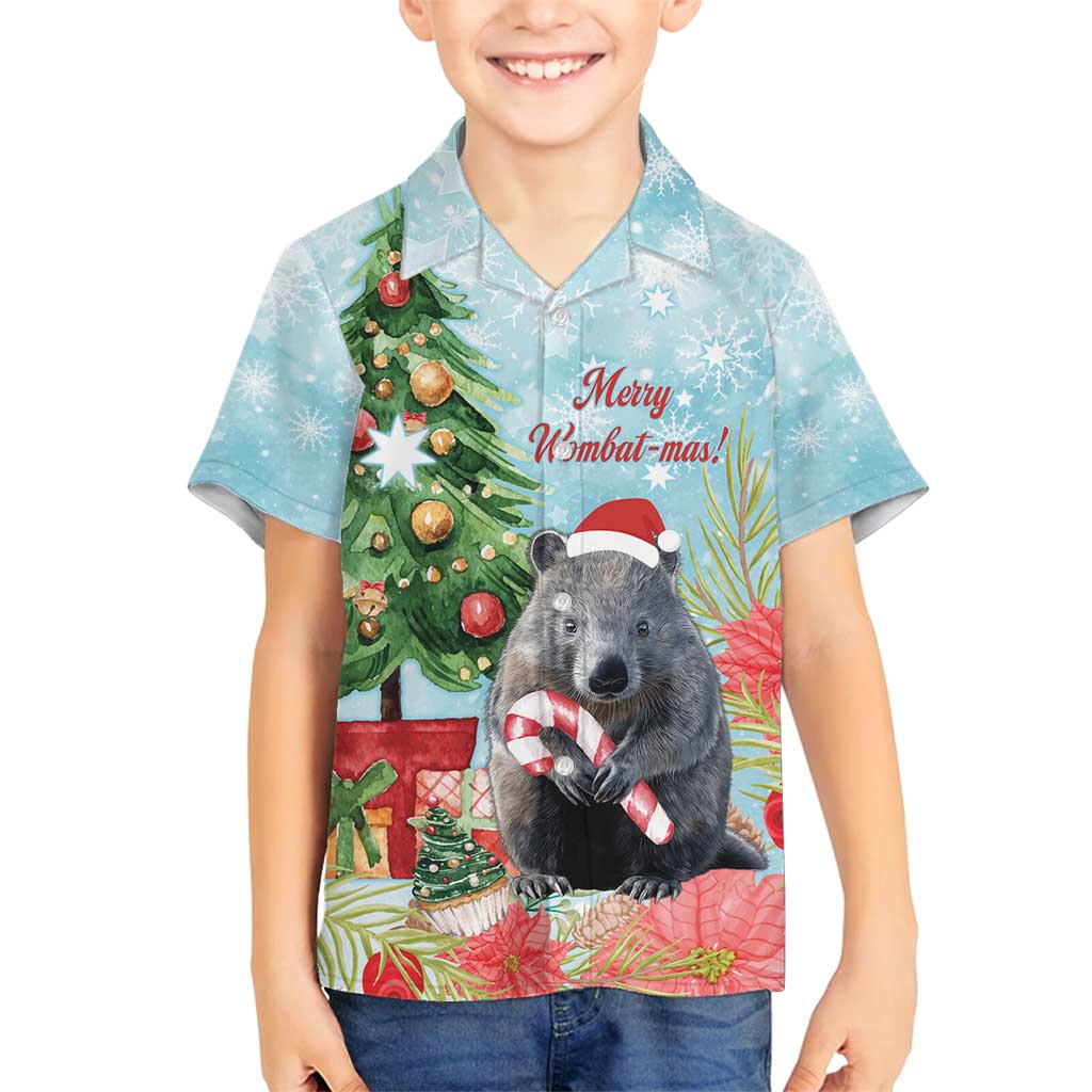 Australia Christmas Family Matching Off Shoulder Short Dress and Hawaiian Shirt Merry Wombat-mas Watercolor Style