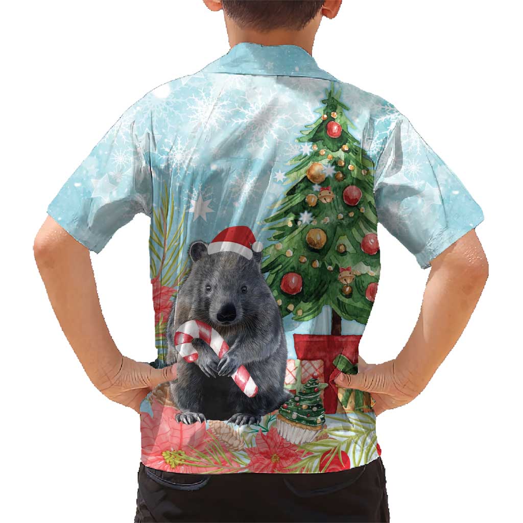 Australia Christmas Family Matching Short Sleeve Bodycon Dress and Hawaiian Shirt Merry Wombat-mas Watercolor Style