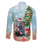 Australia Christmas Family Matching Short Sleeve Bodycon Dress and Hawaiian Shirt Merry Wombat-mas Watercolor Style