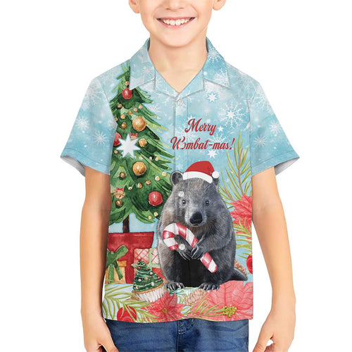 Australia Christmas Family Matching Short Sleeve Bodycon Dress and Hawaiian Shirt Merry Wombat-mas Watercolor Style