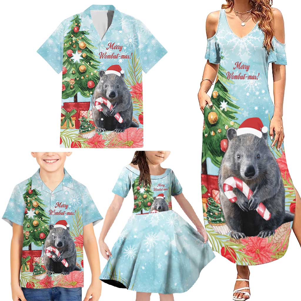 Australia Christmas Family Matching Summer Maxi Dress and Hawaiian Shirt Merry Wombat-mas Watercolor Style