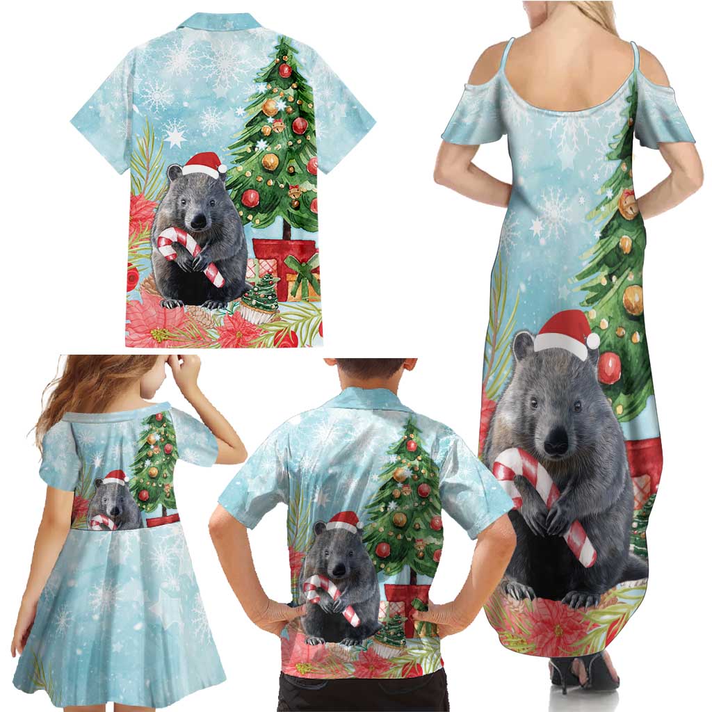 Australia Christmas Family Matching Summer Maxi Dress and Hawaiian Shirt Merry Wombat-mas Watercolor Style