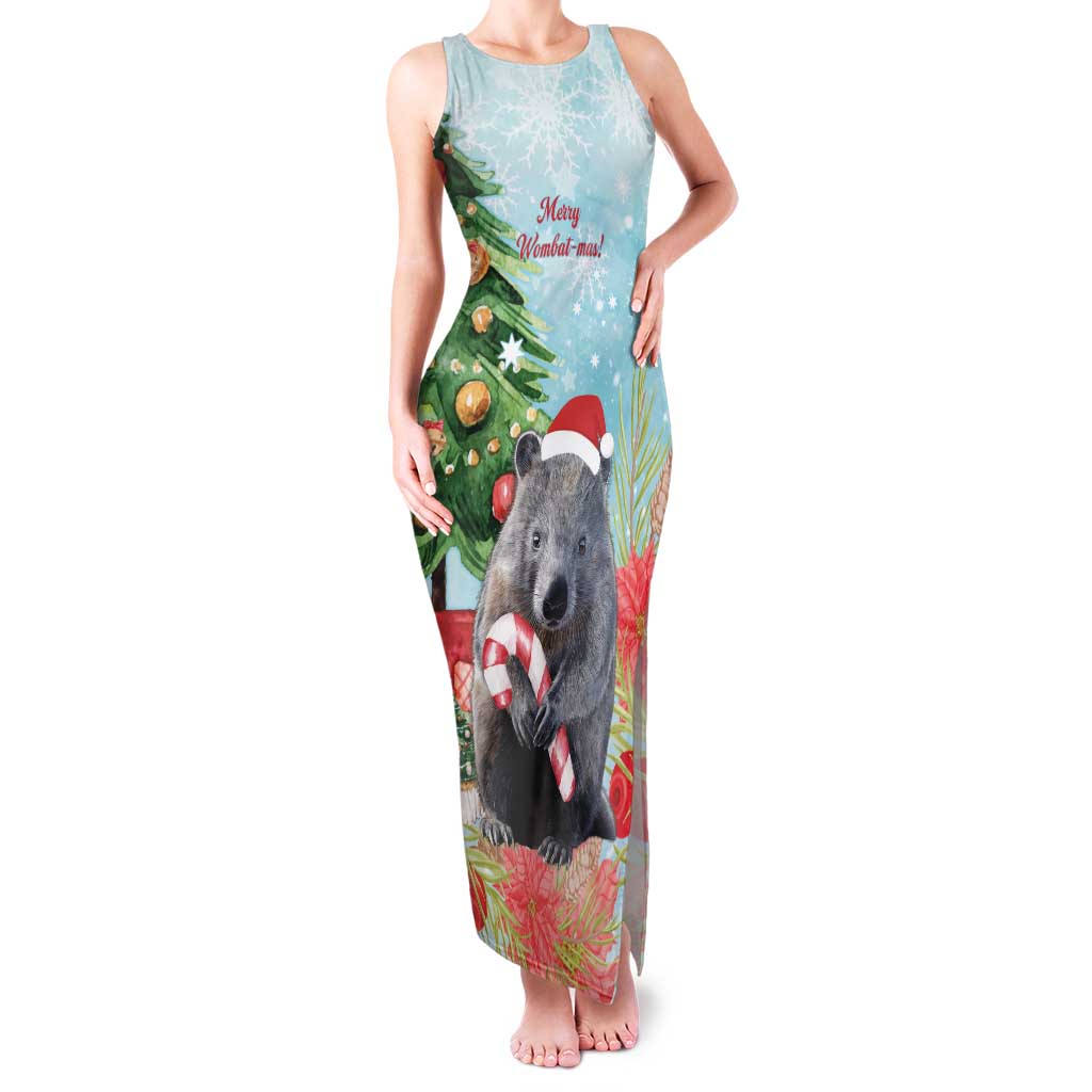 Australia Christmas Family Matching Tank Maxi Dress and Hawaiian Shirt Merry Wombat-mas Watercolor Style