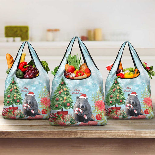 Australia Christmas Grocery Bag Merry Wombat-mas Watercolor Style