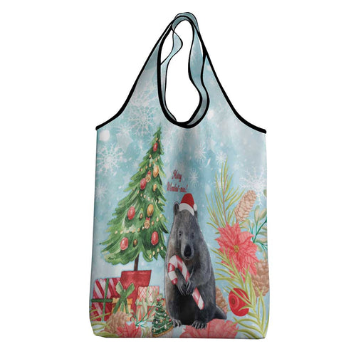 Australia Christmas Grocery Bag Merry Wombat-mas Watercolor Style