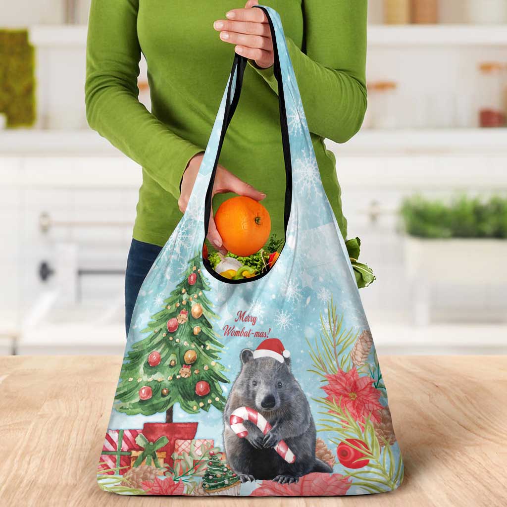 Australia Christmas Grocery Bag Merry Wombat-mas Watercolor Style
