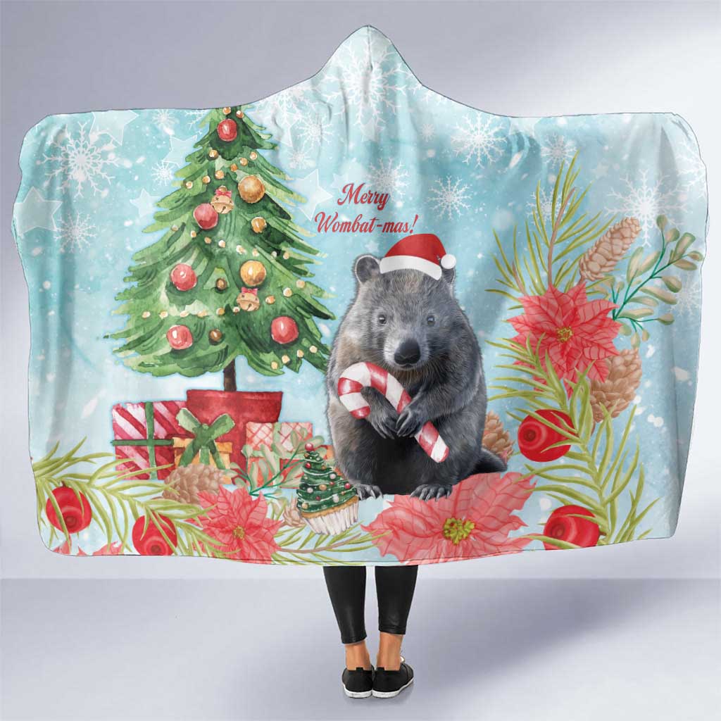 Australia Christmas Hooded Blanket Merry Wombat-mas Watercolor Style