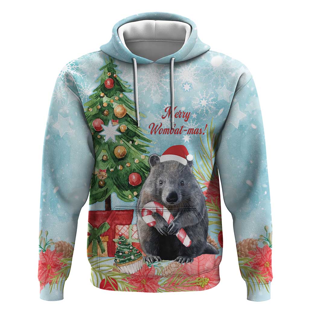 Australia Christmas Hoodie Merry Wombat-mas Watercolor Style