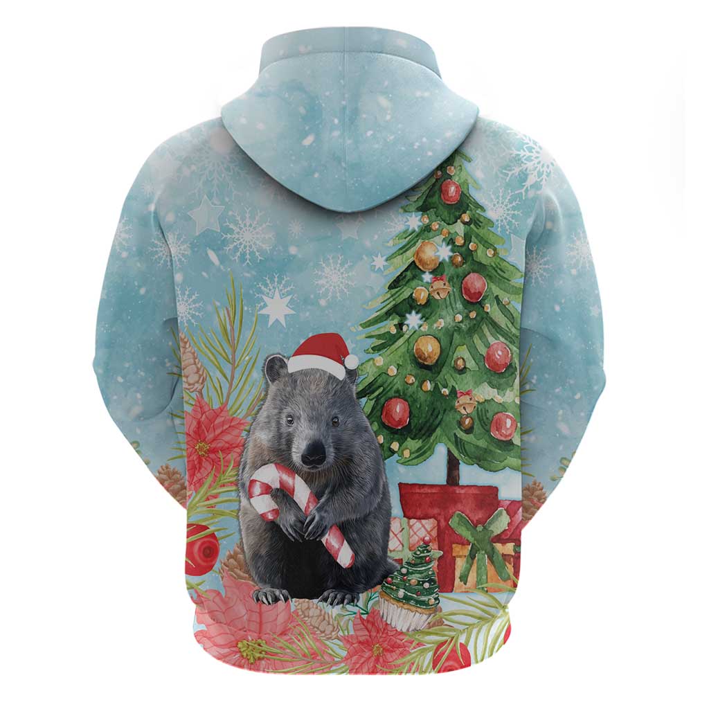 Australia Christmas Hoodie Merry Wombat-mas Watercolor Style