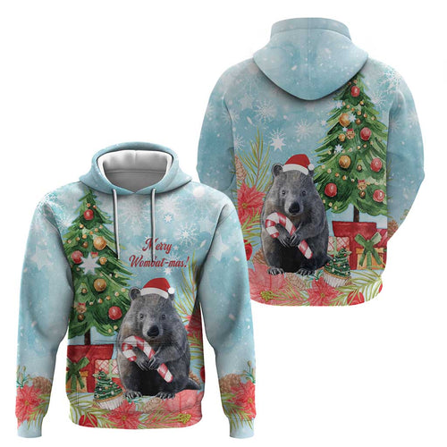 Australia Christmas Hoodie Merry Wombat-mas Watercolor Style