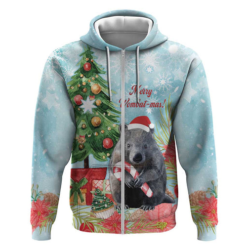 Australia Christmas Hoodie Merry Wombat-mas Watercolor Style
