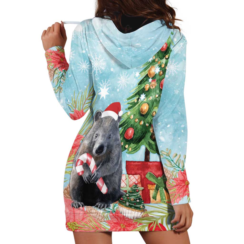 Australia Christmas Hoodie Dress Merry Wombat-mas Watercolor Style