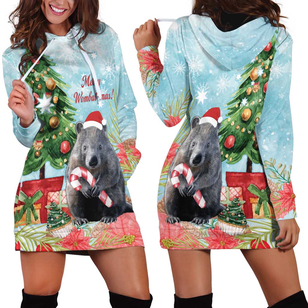 Australia Christmas Hoodie Dress Merry Wombat-mas Watercolor Style